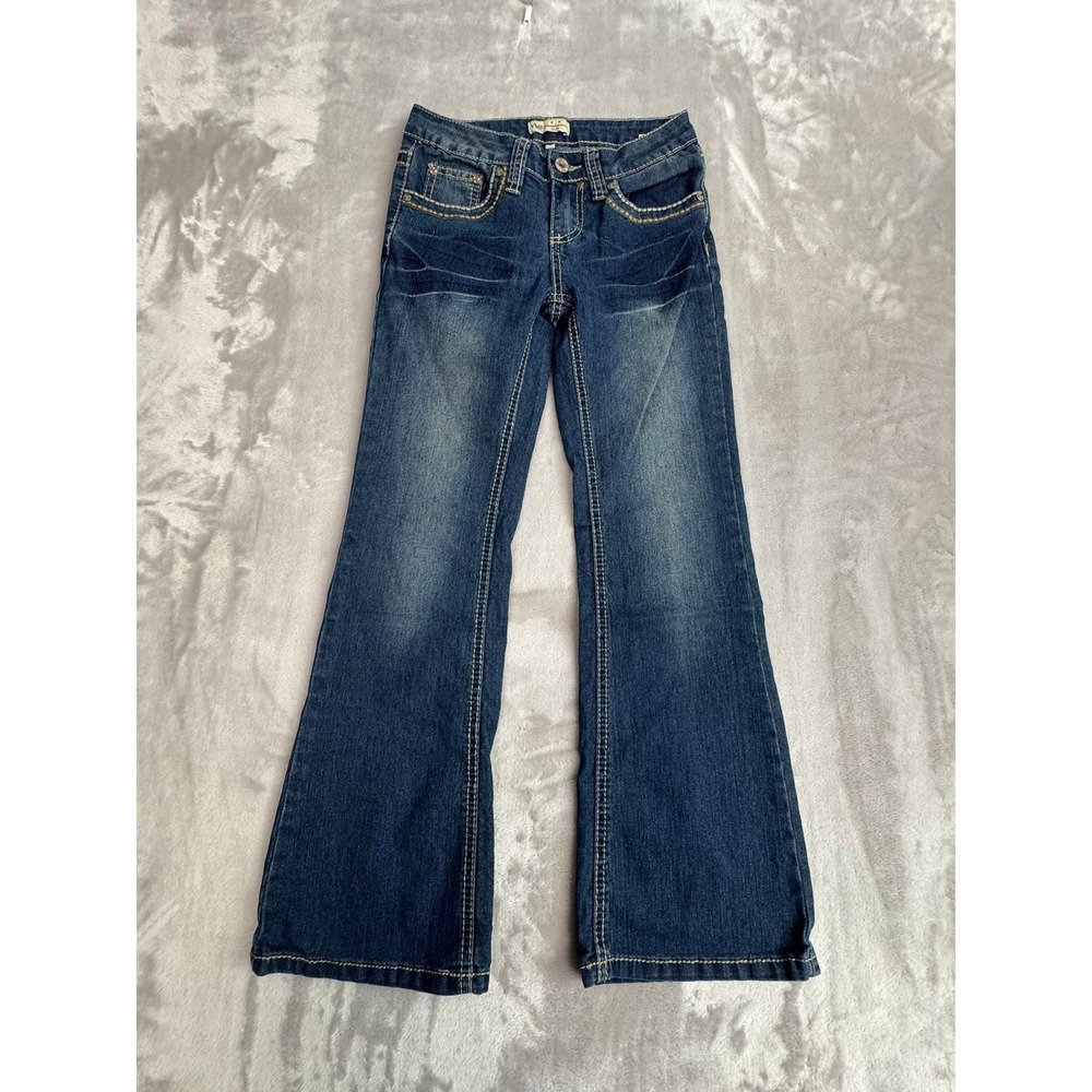 YMI Jeans Girls Bootcut Flare Denim Pants Size 8 Embroidered Stretch